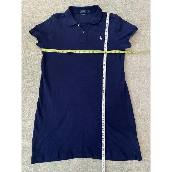 Polo Ralph Lauren Size L The Mesh Mini Dress Short Sleeve Navy Blue White Pony - Picture 4 of 5